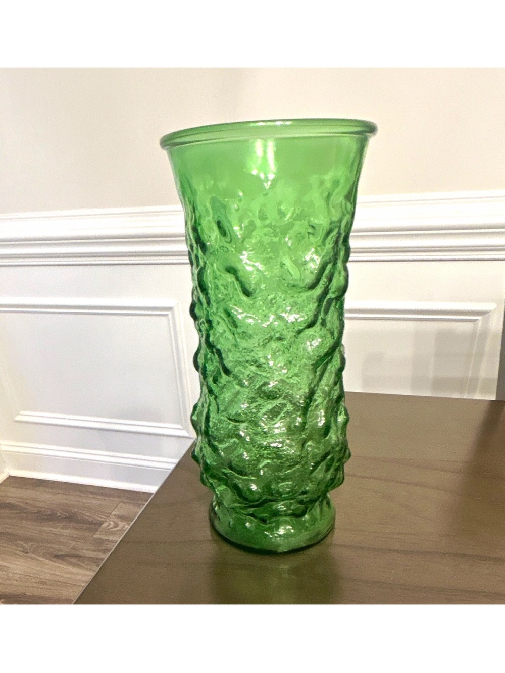 Vintage Green Textured Glass Vase - Home Accents